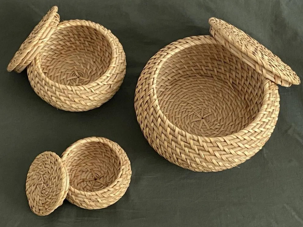 Lot de 3 boîtes gigognes rondes en rotin