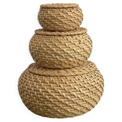 Lot de 3 boîtes gigognes rondes en rotin