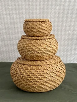 Lot de 3 boîtes gigognes rondes en rotin