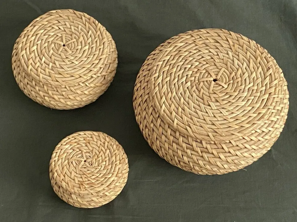 Lot de 3 boîtes gigognes rondes en rotin