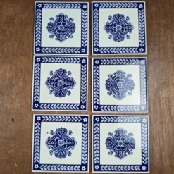 Lot de 6 carreaux anciens gien 11x11 cm – faïence bleu blanc décor vintage