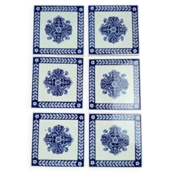 Lot de 6 carreaux anciens gien 11x11 cm – faïence bleu blanc décor vintage