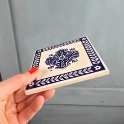 Lot de 6 carreaux anciens gien 11x11 cm – faïence bleu blanc décor vintage