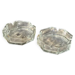 Lot de 2 cendriers octogonaux vintage en verre moulé D11 H3,5
