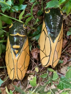 Lot de 2 cigales céramique jaune vintage