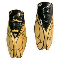 Lot de 2 cigales céramique jaune vintage