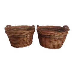 Lot de deux ancien panier en osier rotin