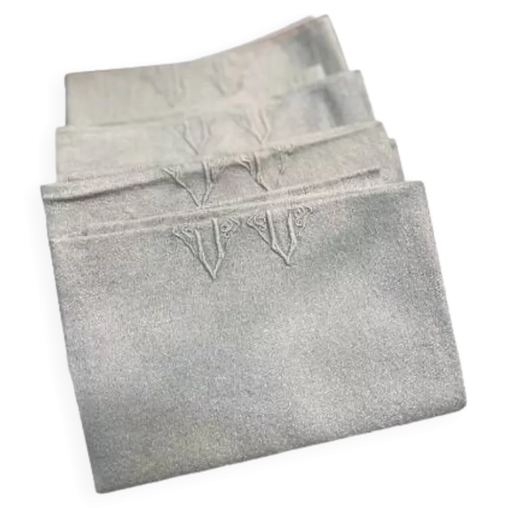 Lot de 4 serviettes anciennes grises monogrammes