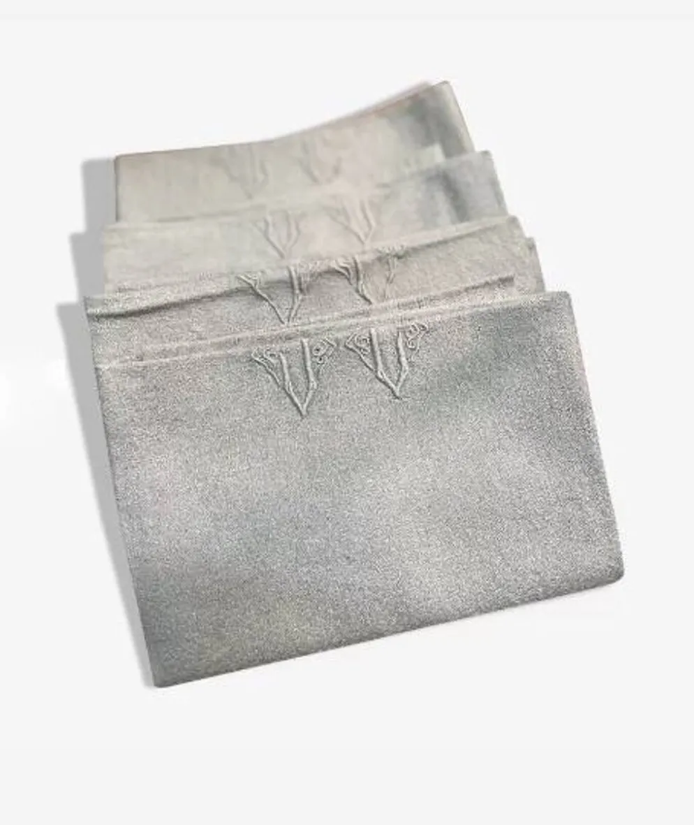 Lot de 4 serviettes anciennes grises monogrammes