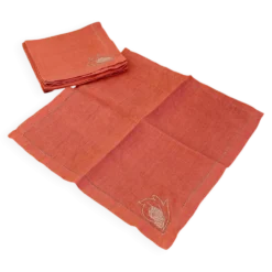 Lot de 4 serviettes de table roses brodées
