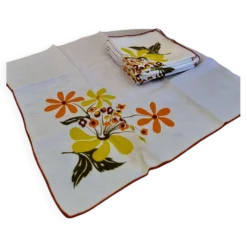 Lot de 8 serviettes de table vintage années 70 à fleurs orange et jaunes