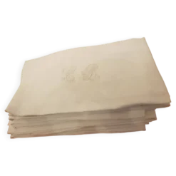 Lot de 9 serviettes en lin monogrammées vintage