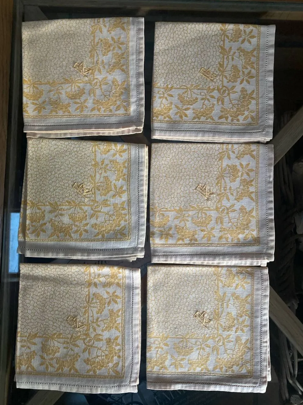 Lot de 6 serviettes à thé monogrammées en damassé