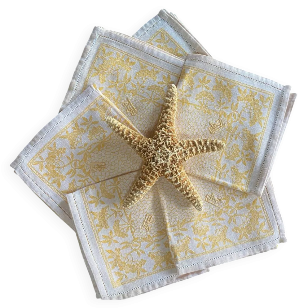 Lot de 6 serviettes à thé monogrammées en damassé