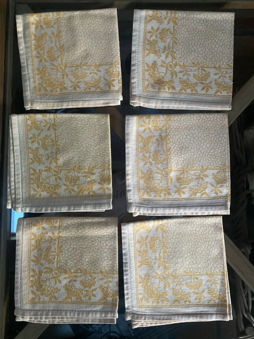 Lot de 6 serviettes à thé monogrammées en damassé