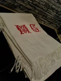 Lot de 6 serviettes toilette coton i nid d abeilles franges 1930 50