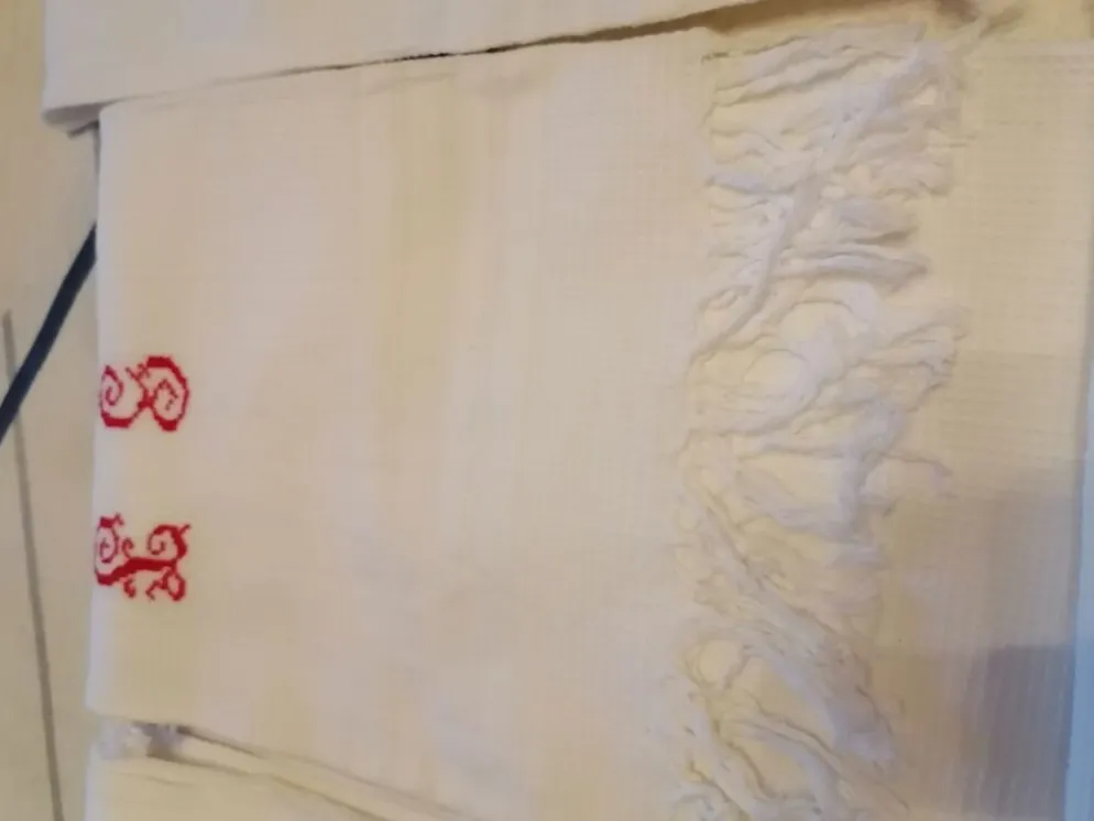 Lot de 6 serviettes toilette coton i nid d abeilles franges 1930 50