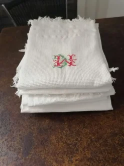 Lot de 6 serviettes toilette coton i nid d abeilles franges 1930 50