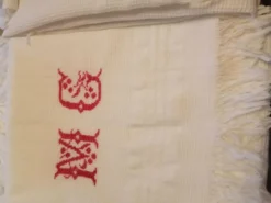 Lot de 6 serviettes toilette coton i nid d abeilles franges 1930 50
