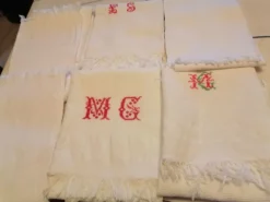 Lot de 6 serviettes toilette coton i nid d abeilles franges 1930 50