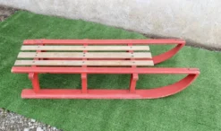 Luge vintage biplace traîneau bois de chêne 1930's 106 cm