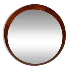 Magnifique miroir mural rond en teck des années 1960 par TH. POSS 'EFTF Copenhague Danemark