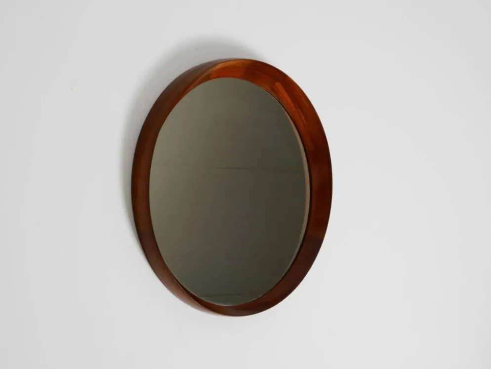 Magnifique miroir mural rond en teck des années 1960 par TH. POSS 'EFTF Copenhague Danemark