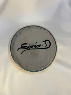 Magnifique vase vintage signé Simon-D – Céramique émaillée à décor flo