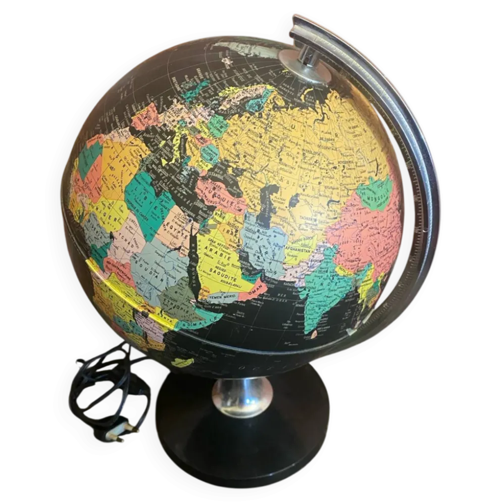 Mappemonde Globe Terrestre Planète Terre Fond Noir + Pied Tulipe Italy