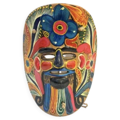 Masque Art populaire du Mexique en terre cuite colorée, années 70