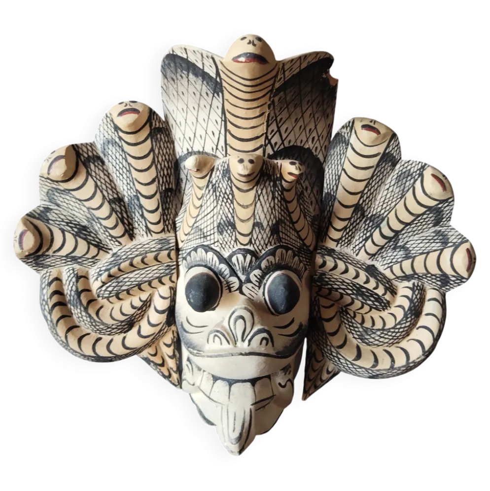 Masque balinais ancien en bois sculpté – Naga protecteur – Sculpture a