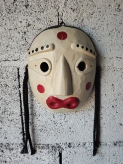 Masque coréen en bois – Souvenir de voyage – Décoration murale artisan