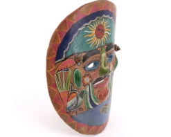Masque du Mexique en terre cuite colorée, années 70