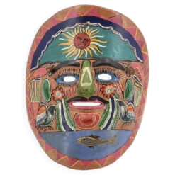 Masque du Mexique en terre cuite colorée, années 70
