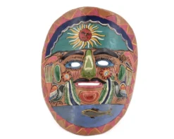 Masque du Mexique en terre cuite colorée, années 70