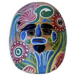 Masque du Mexique en terre cuite colorée, années 70, mexicain