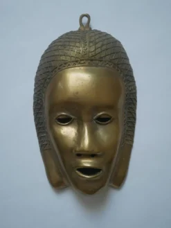 Masque en laiton sculpture murale objet de décoration ethnique Art tribal