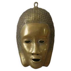 Masque en laiton sculpture murale objet de décoration ethnique Art tribal