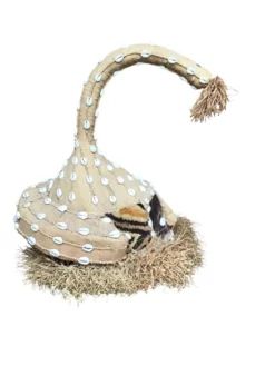 Masque-heaume éléphant Kuba Mukyeem / Mukenga – Congo – Cauris & raphia