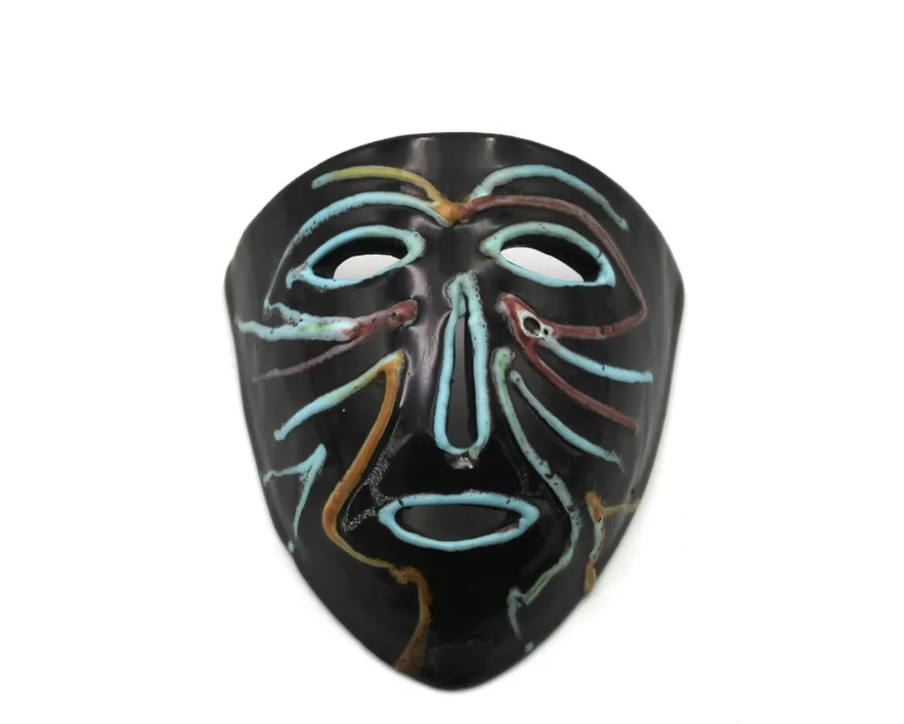 Masque mural Accolay en céramique noire, années 60