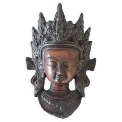Masque mural en bois sculpté à la main de Bouddha des années 1980