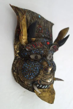 Masque rituel vintage en laiton repoussé Népal/Tibet
