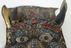 Masque rituel vintage en laiton repoussé Népal/Tibet