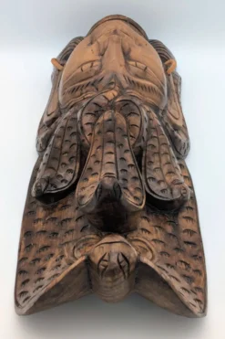 Masque Sculptural Bois - Visage & Cobra Royal (Naga) - Art Tribal Indonésie