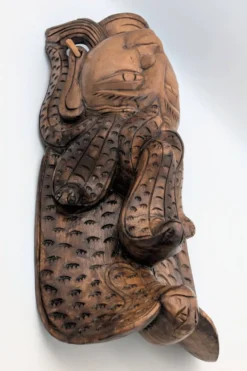 Masque Sculptural Bois - Visage & Cobra Royal (Naga) - Art Tribal Indonésie
