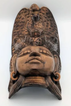 Masque Sculptural Bois - Visage & Cobra Royal (Naga) - Art Tribal Indonésie
