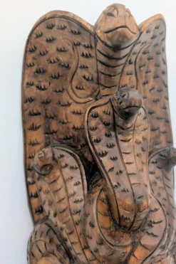 Masque Sculptural Bois - Visage & Cobra Royal (Naga) - Art Tribal Indonésie