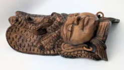 Masque Sculptural Bois - Visage & Cobra Royal (Naga) - Art Tribal Indonésie