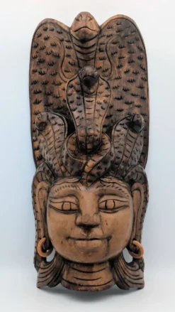 Masque Sculptural Bois - Visage & Cobra Royal (Naga) - Art Tribal Indonésie