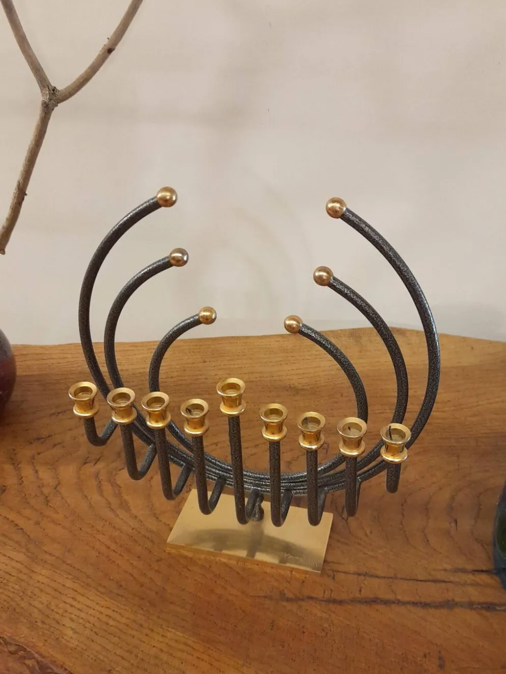Menorah Hanoukia plaquée or et argent, made in Israël par Karshi, 1970